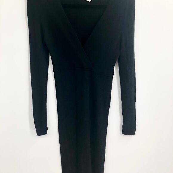 Jardin des Orangers Black Ribbed Maxi Dress Bodycon Ribbed Long Sleeve Knit Sz M - Picture 2 of 10